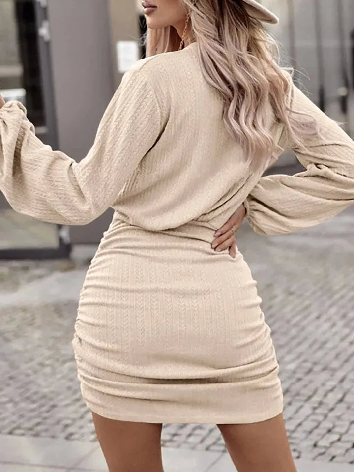 Round Neck Long Sleeve Mini Dress Casual Dresses - Tophatter Daily Deals